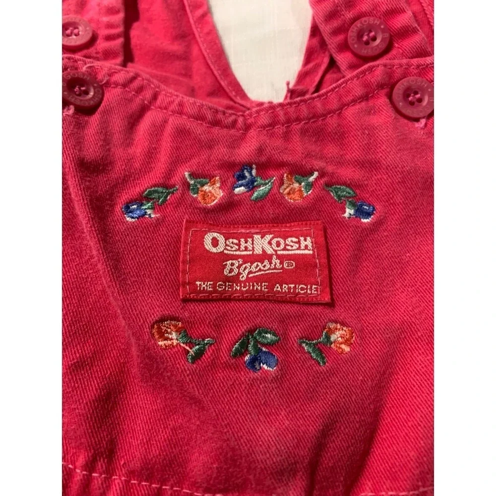 Vintage 90's OshKosh Bgosh Pink Floral Embroidered Overalls Y2K Retro Rare